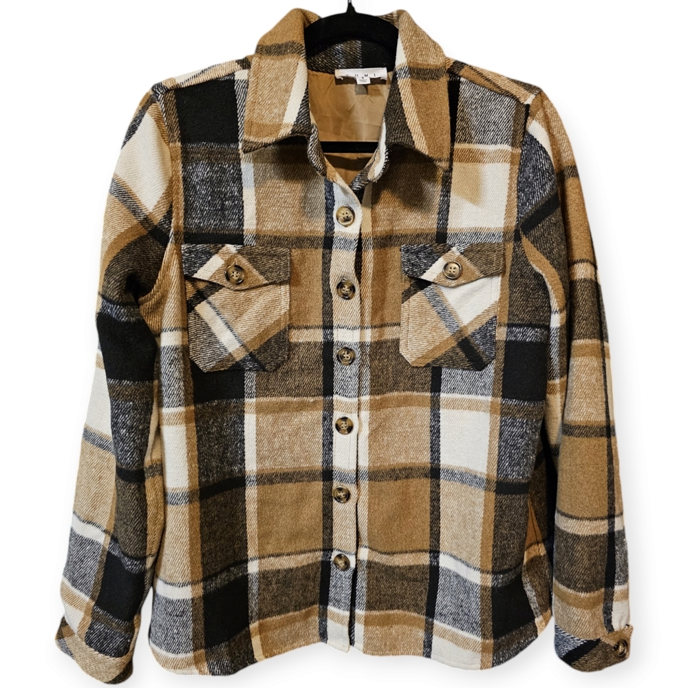 THML Wool Blend Plaid Button Down Shacket Shirt